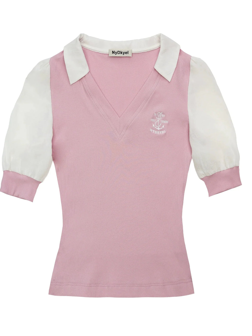 V-Neck Knit Polo With Anchor Embroidery