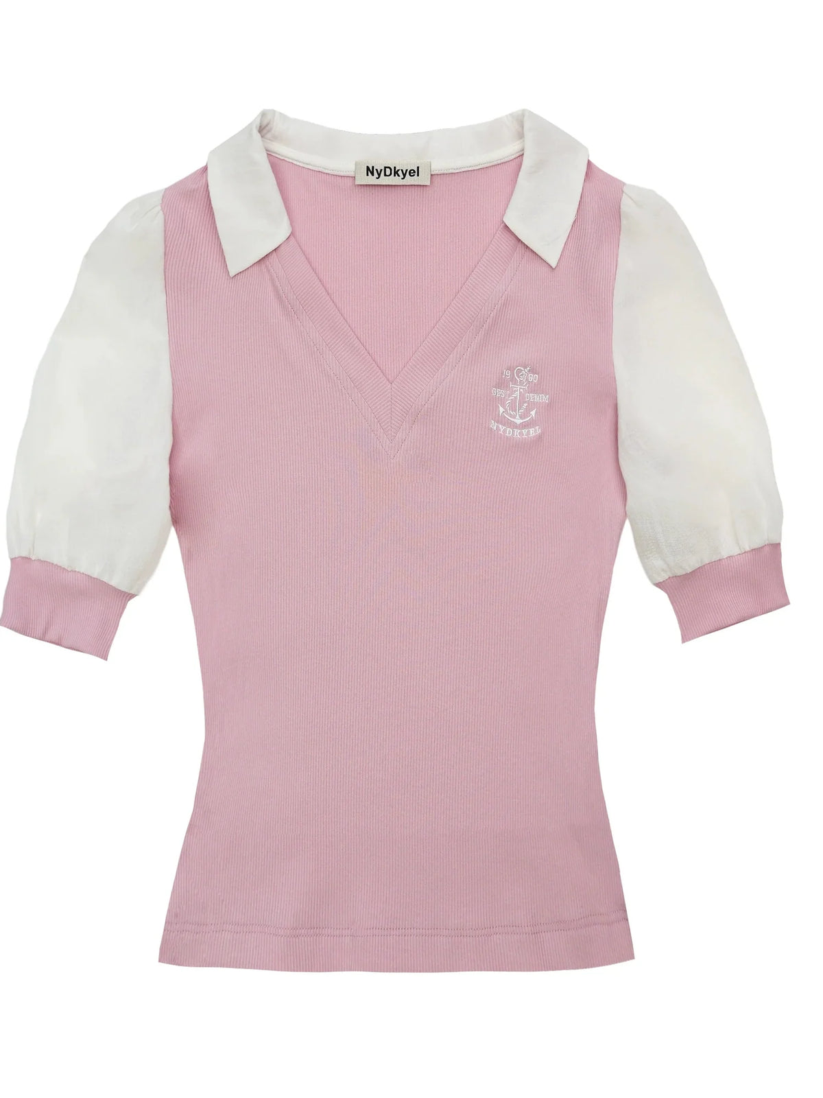 V-Neck Knit Polo With Anchor Embroidery