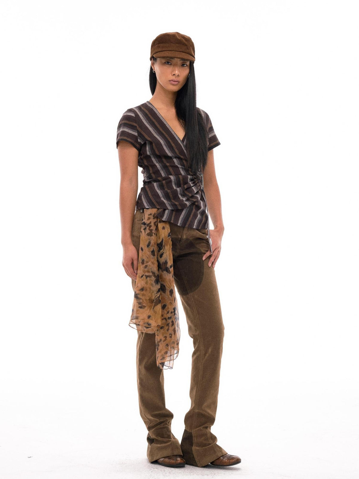 V-Neck Wrap Linen Blend Cropped Tee