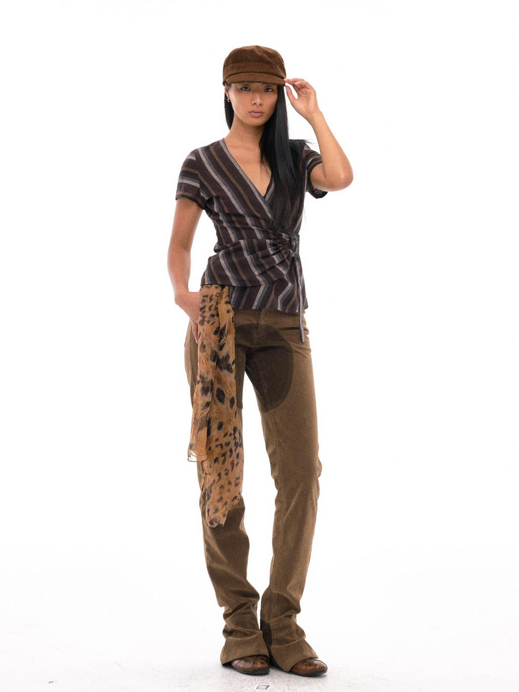 V-Neck Wrap Linen Blend Cropped Tee