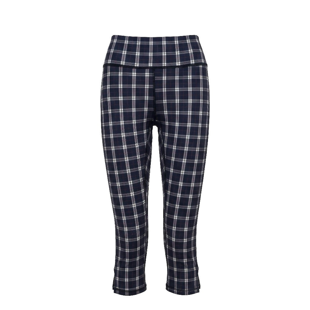 Vintage Plaid Print Slit Hem Capri Women's Polyester Yoga Pants