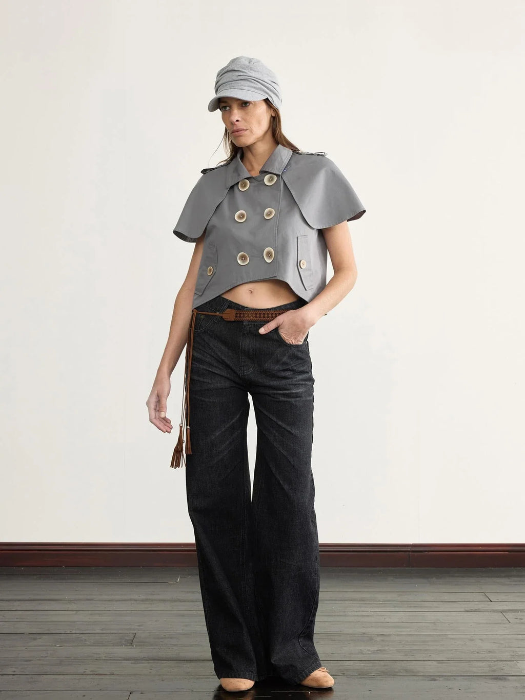Volcanic Ash Straight Leg Denim With 3D Tucks