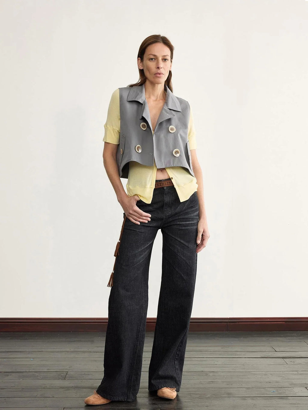 Volcanic Ash Straight Leg Denim With 3D Tucks