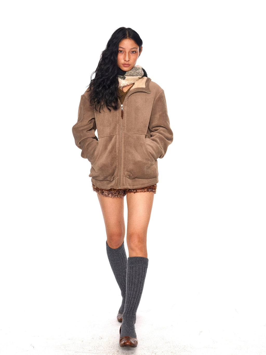 Warm Wool Blend Vintage Pencil Side Zipper Lined Caramel Brown Women Mini Skirt