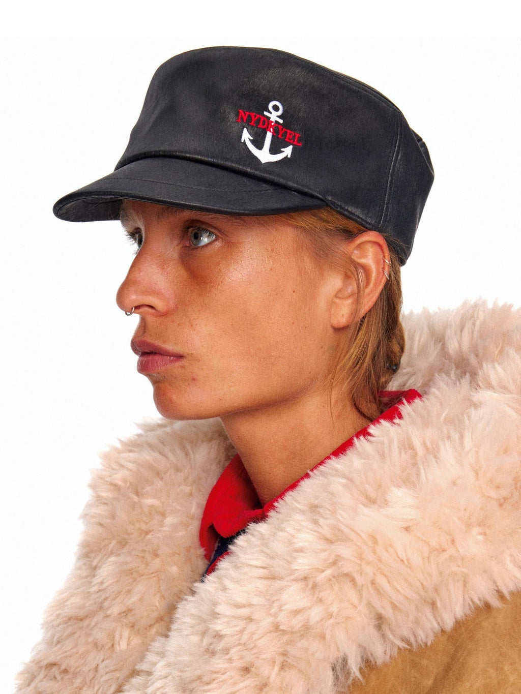 Waterproof Embroidered Leather Vintage Flat Top Adjustable Unisex Casual Black Hat