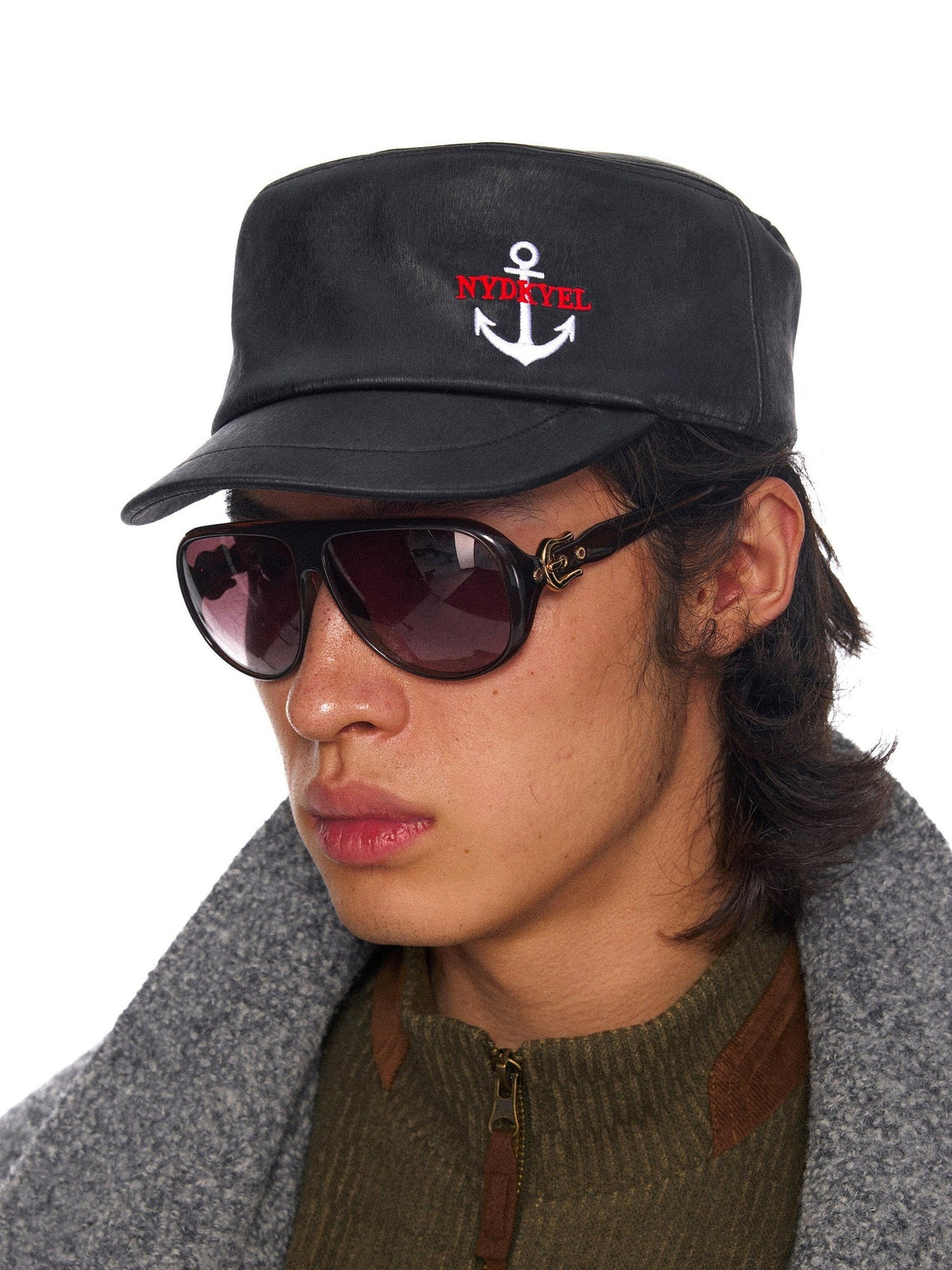 Waterproof Embroidered Leather Vintage Flat Top Adjustable Unisex Casual Black Hat