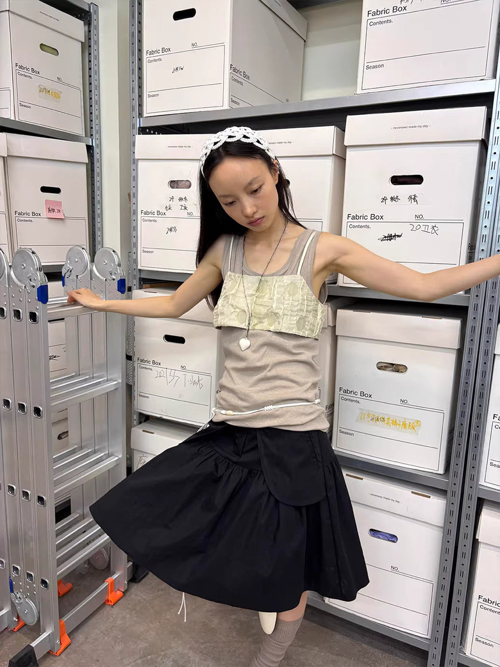 Antwerp Six Vector Foldline Skirt in Champagne Beige or Black Ink