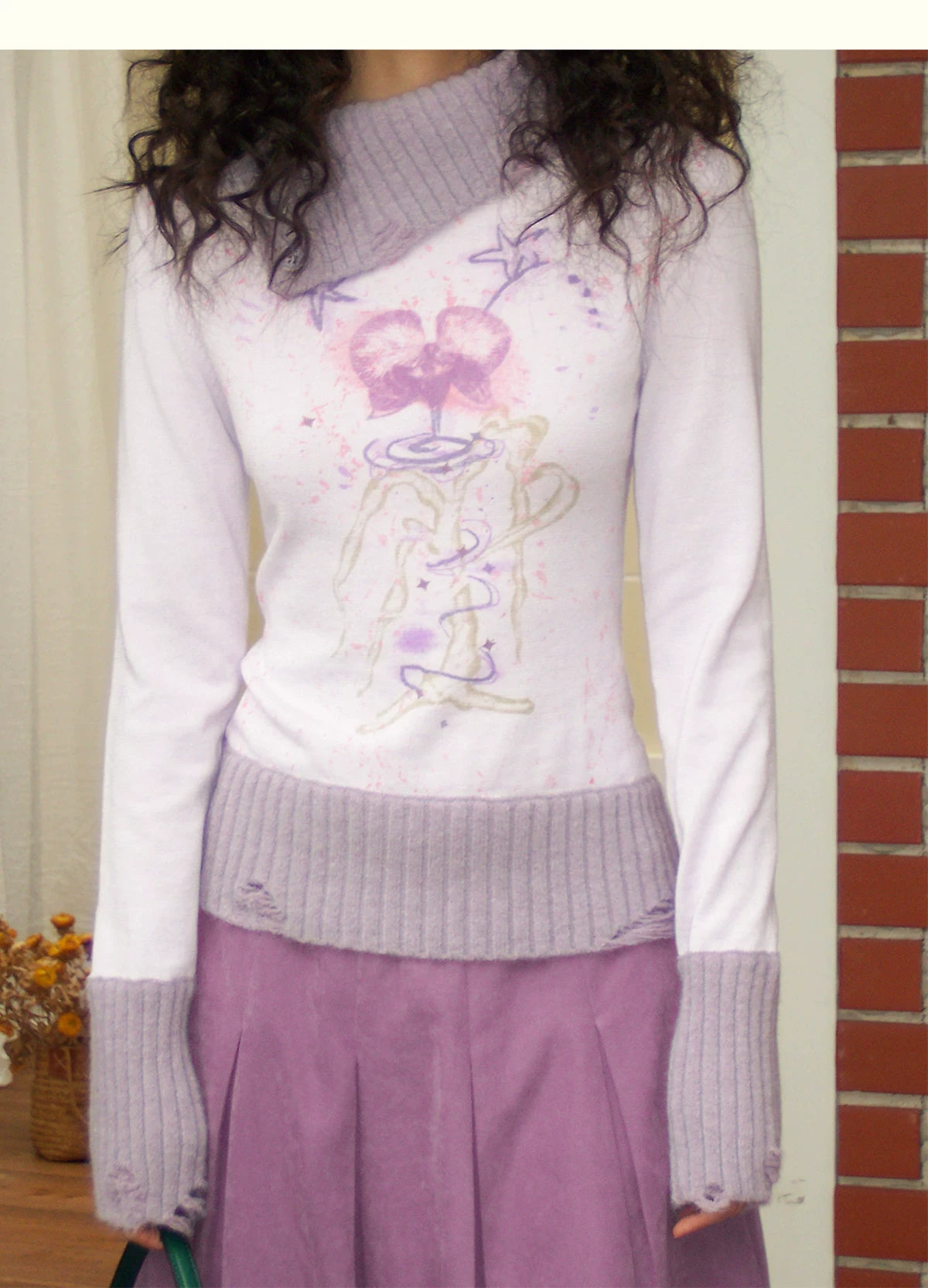化学少女 | FLORAL PRINT SLIM SWEATER【ID:TN00156】