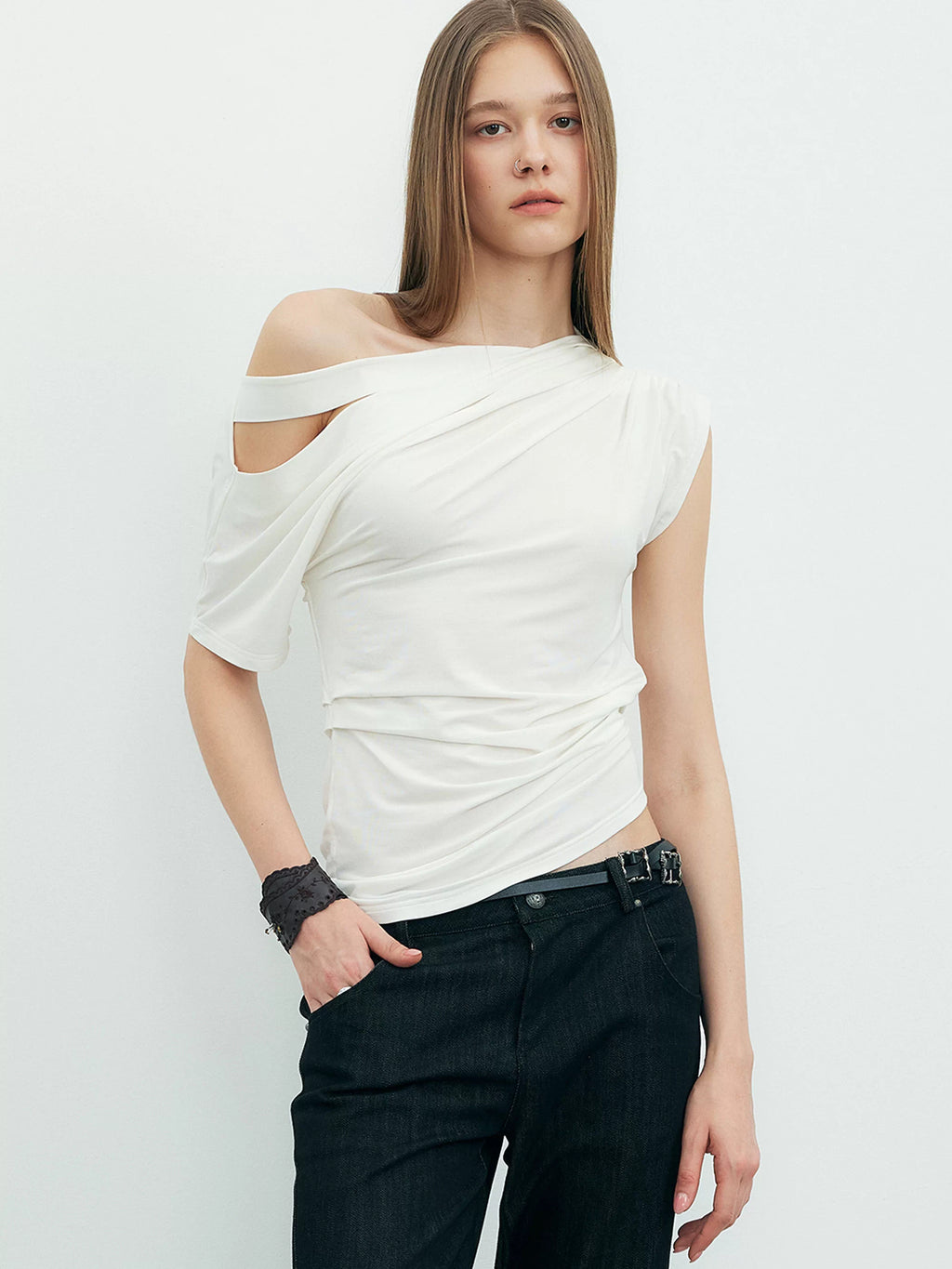 Offset Drape Cut-Out Top