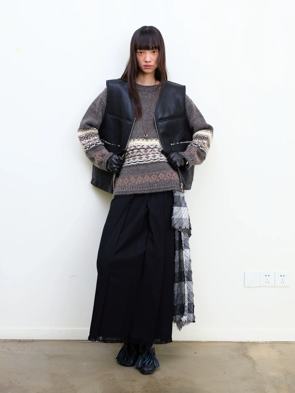 Plaid Tassel Long-line Skirt