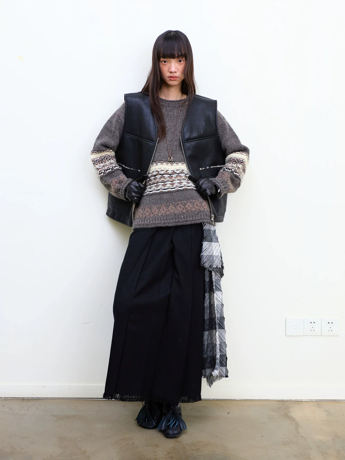 Plaid Tassel Long-line Skirt