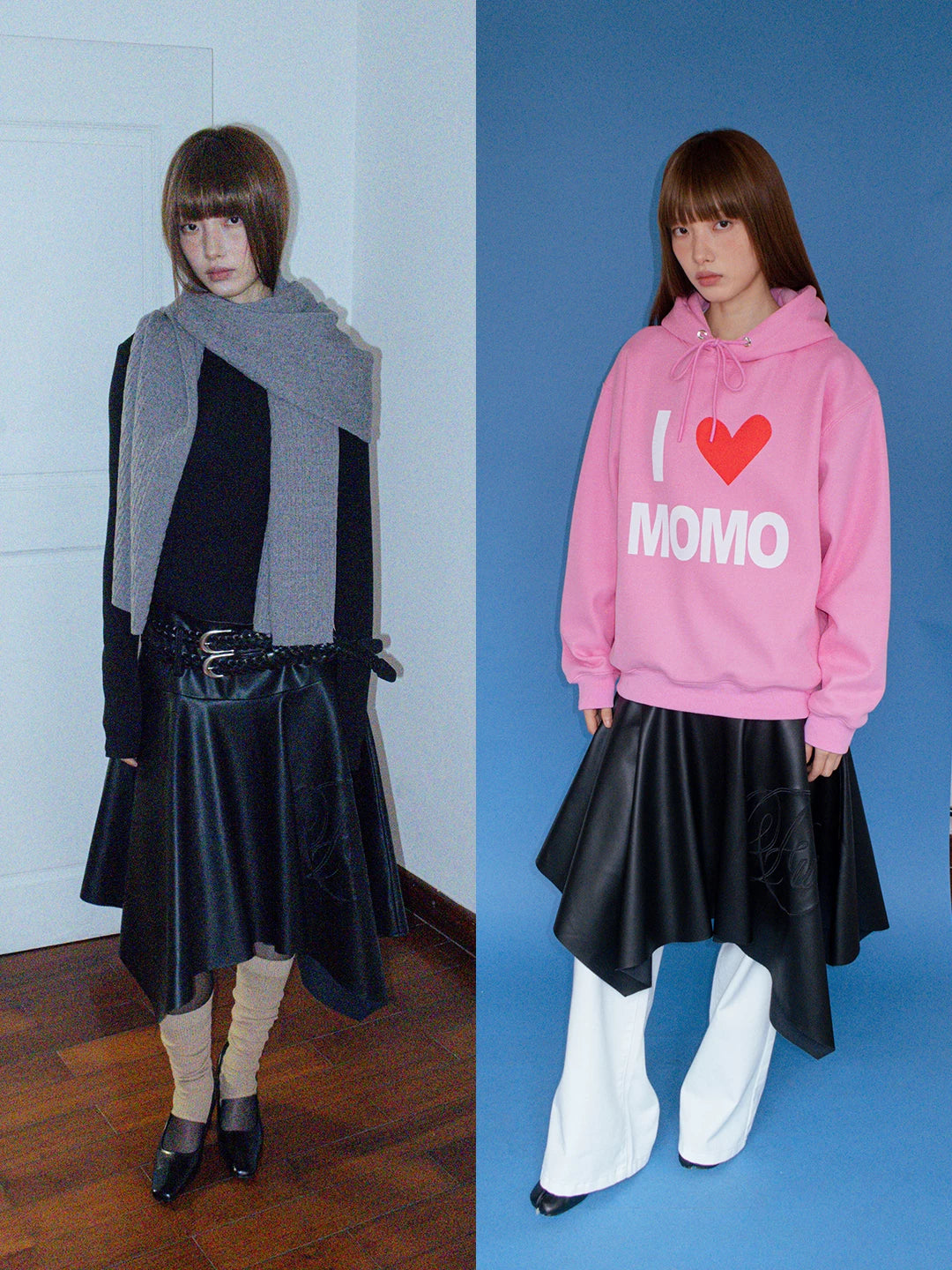 FUNKYFUN | PLEATED LEATHER MIDI SKIRT【ID:TN00184】