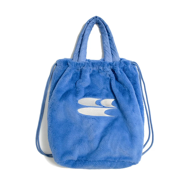 BLUE PLUSH DRAWSTRING BACKPACK