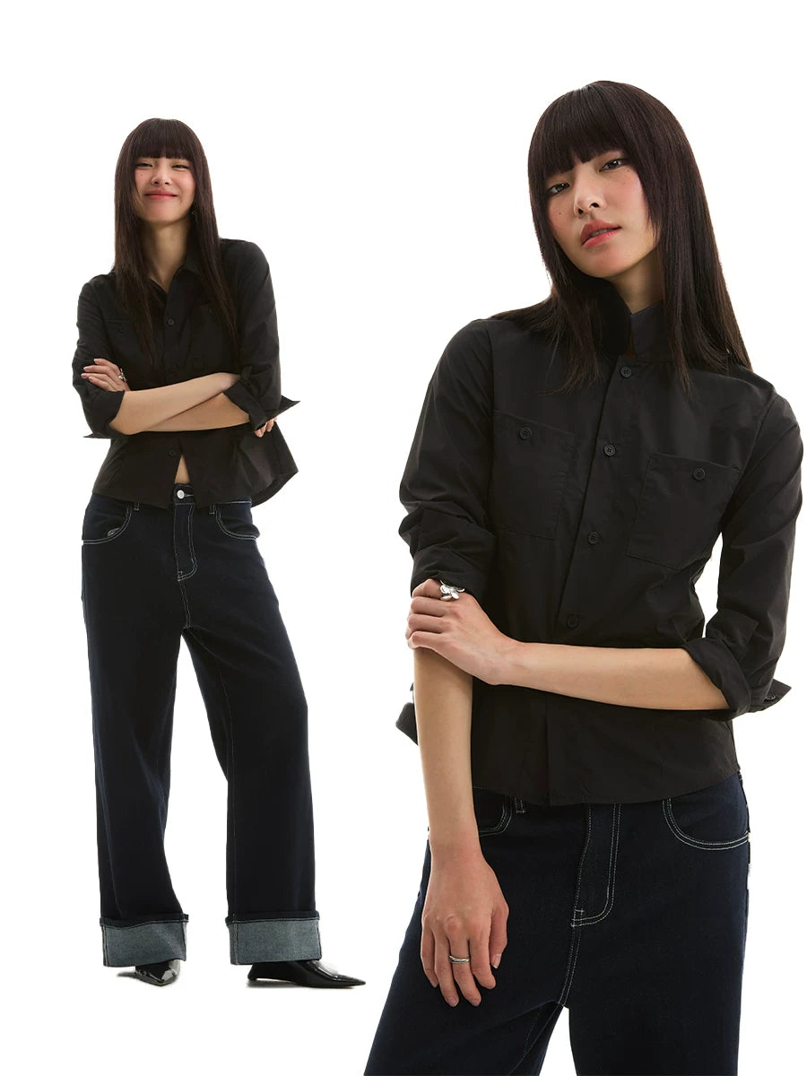 FUNKYFUN | FITTED LONG SLEEVE SHIRT WITH CINCHED WAIST【ID:TN00201】