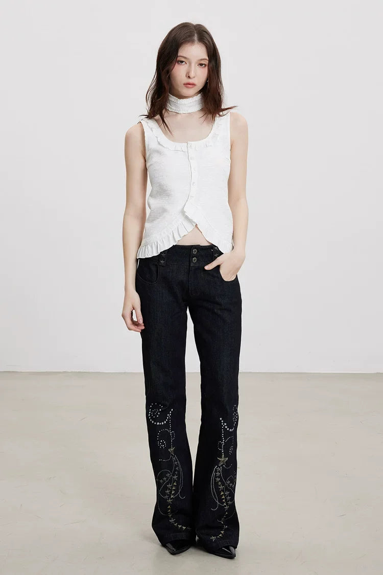 Washed Brocade Ruffle Choker Top