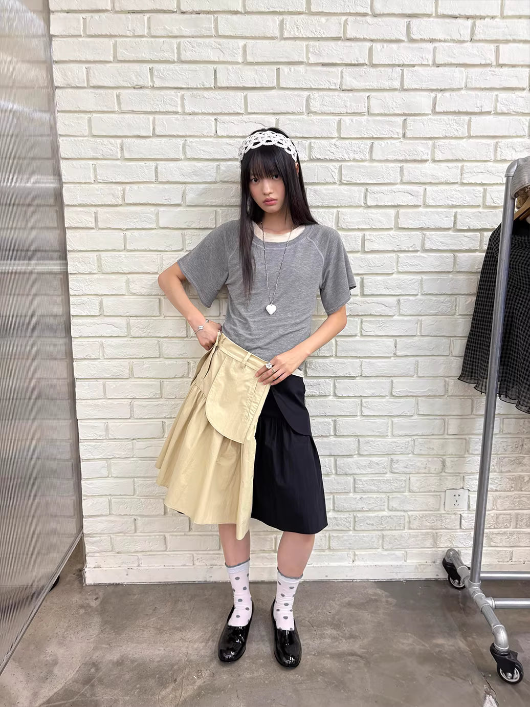 Antwerp Six Vector Foldline Skirt in Champagne Beige or Black Ink