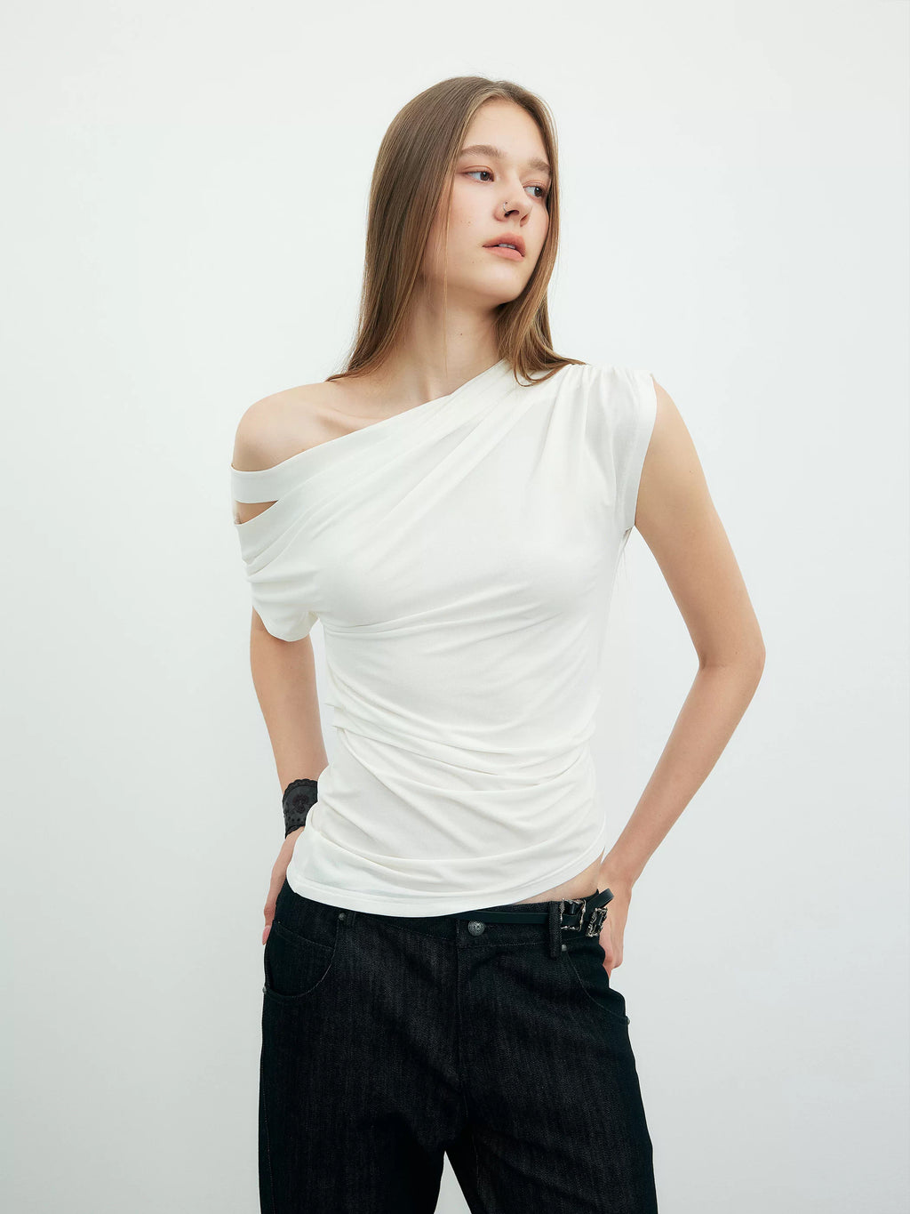 Offset Drape Cut-Out Top