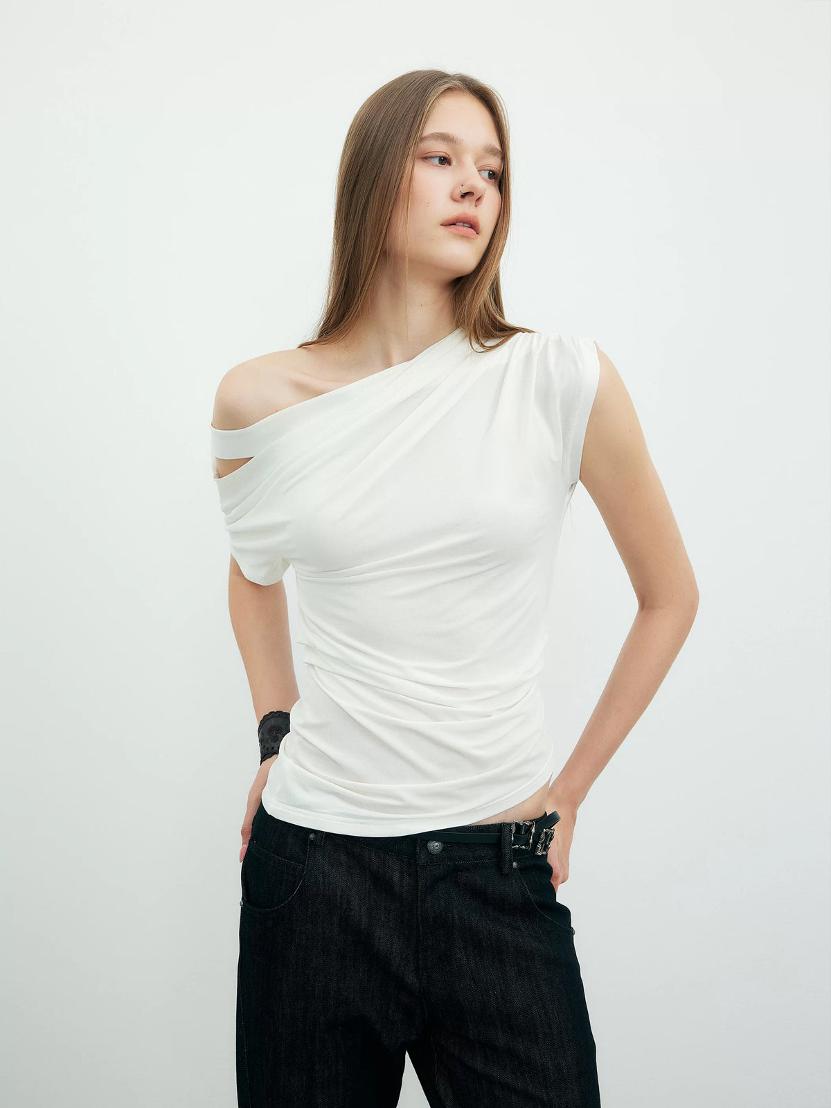 Offset Drape Cut-Out Top