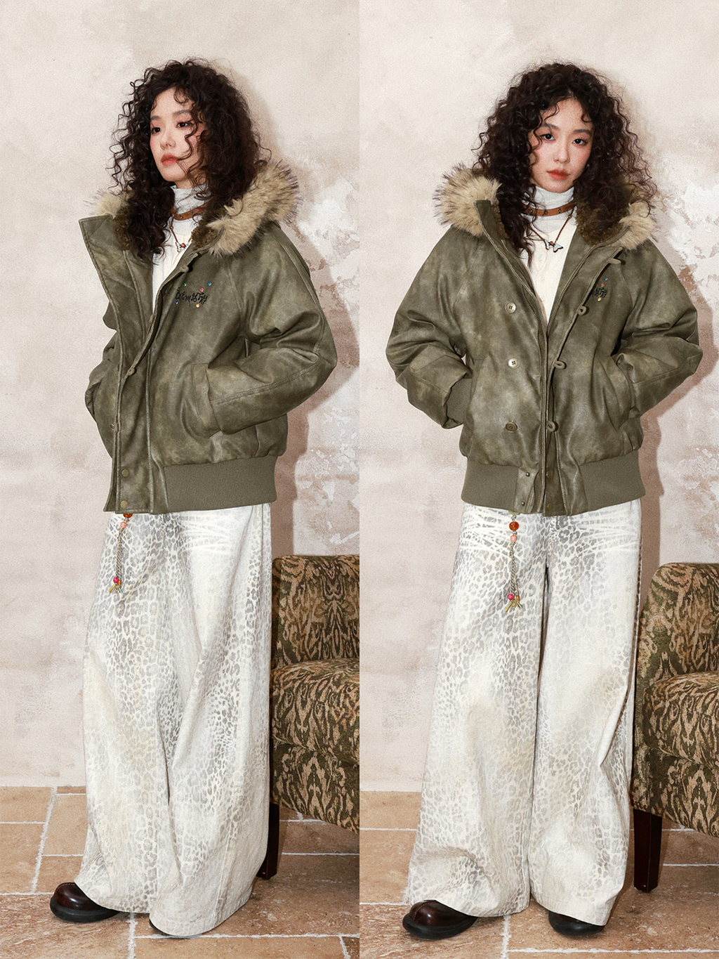 化学少女 | RETRO LEATHER DOWN PARKA【ID:TN00152】