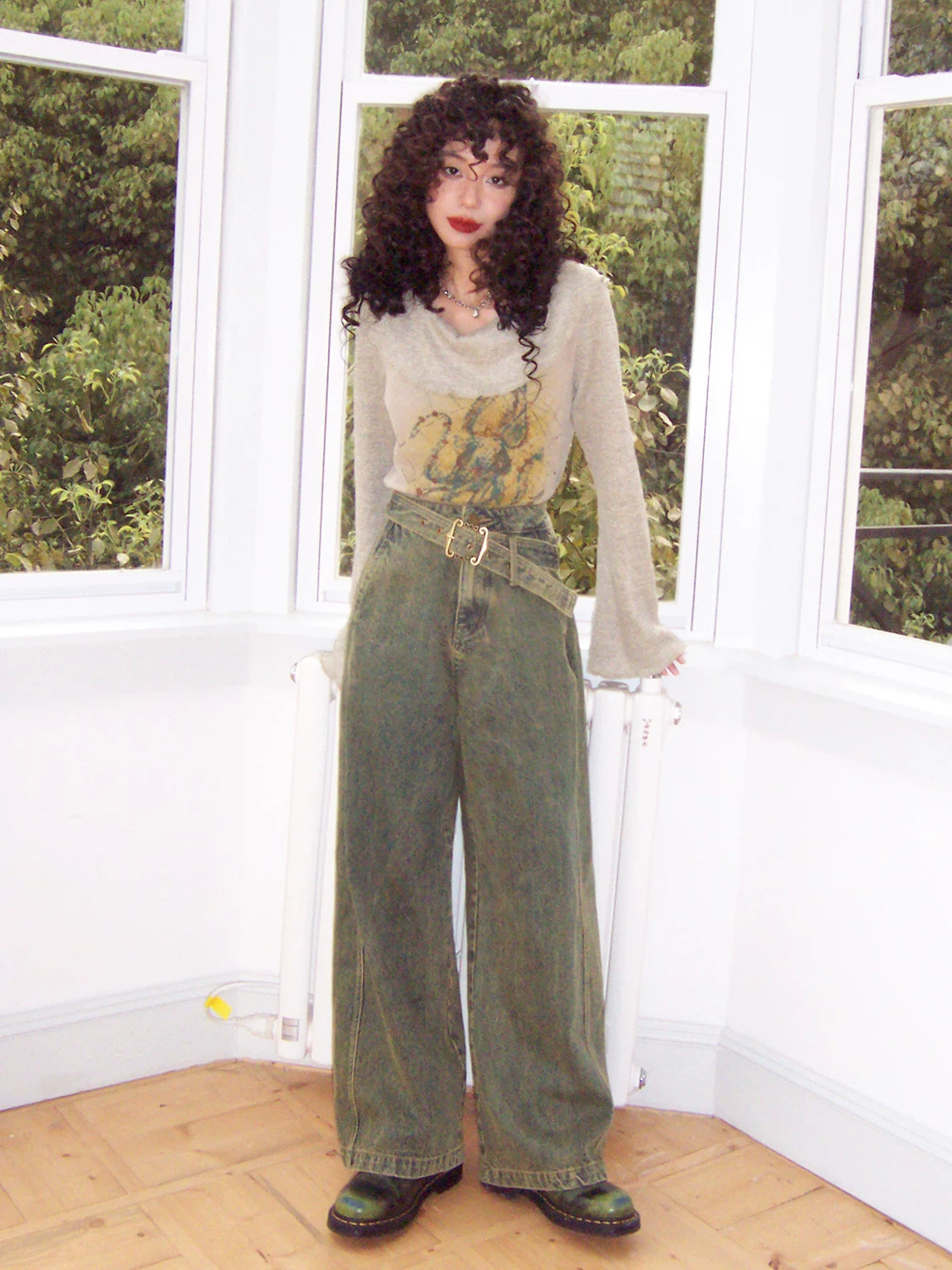 化学少女 | VINTAGE HIGH-WAISTED DRAPE JEANS【ID:TN00165】