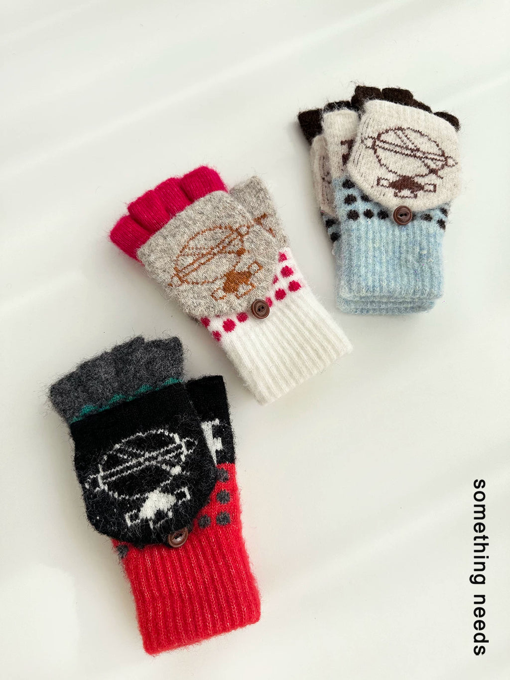TRIA SELECT | TOUCHSCREEN KNIT FLIP-FLOP GLOVES【ID:TN00140】
