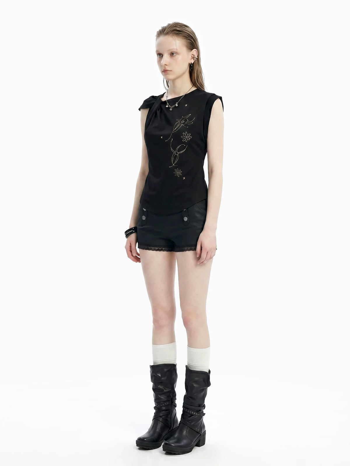 Celestial Rhinestone Shoulder-Knot Top
