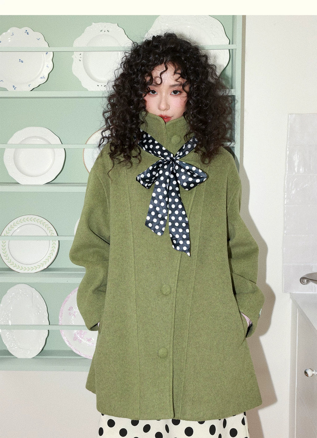 化学少女 | RETRO GREEN TWEED COAT【ID:TN00160】