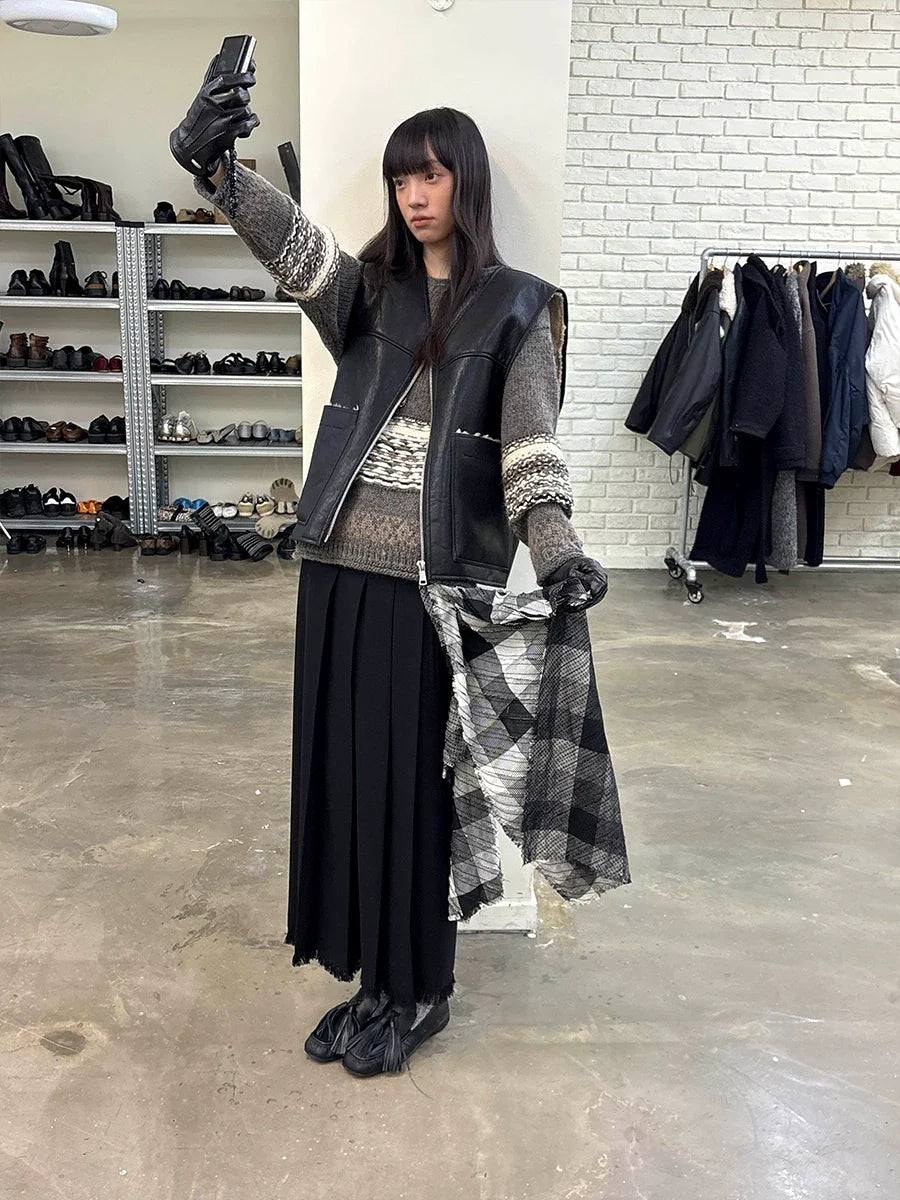 Plaid Tassel Long-line Skirt