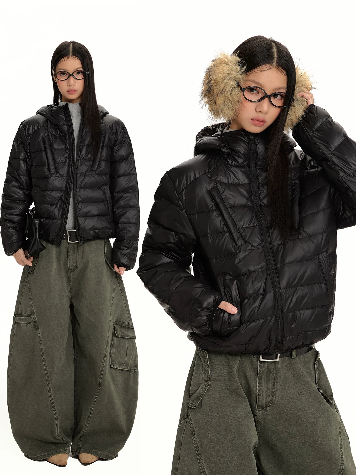 RETRO HOODED SHORT DOWN JACKET