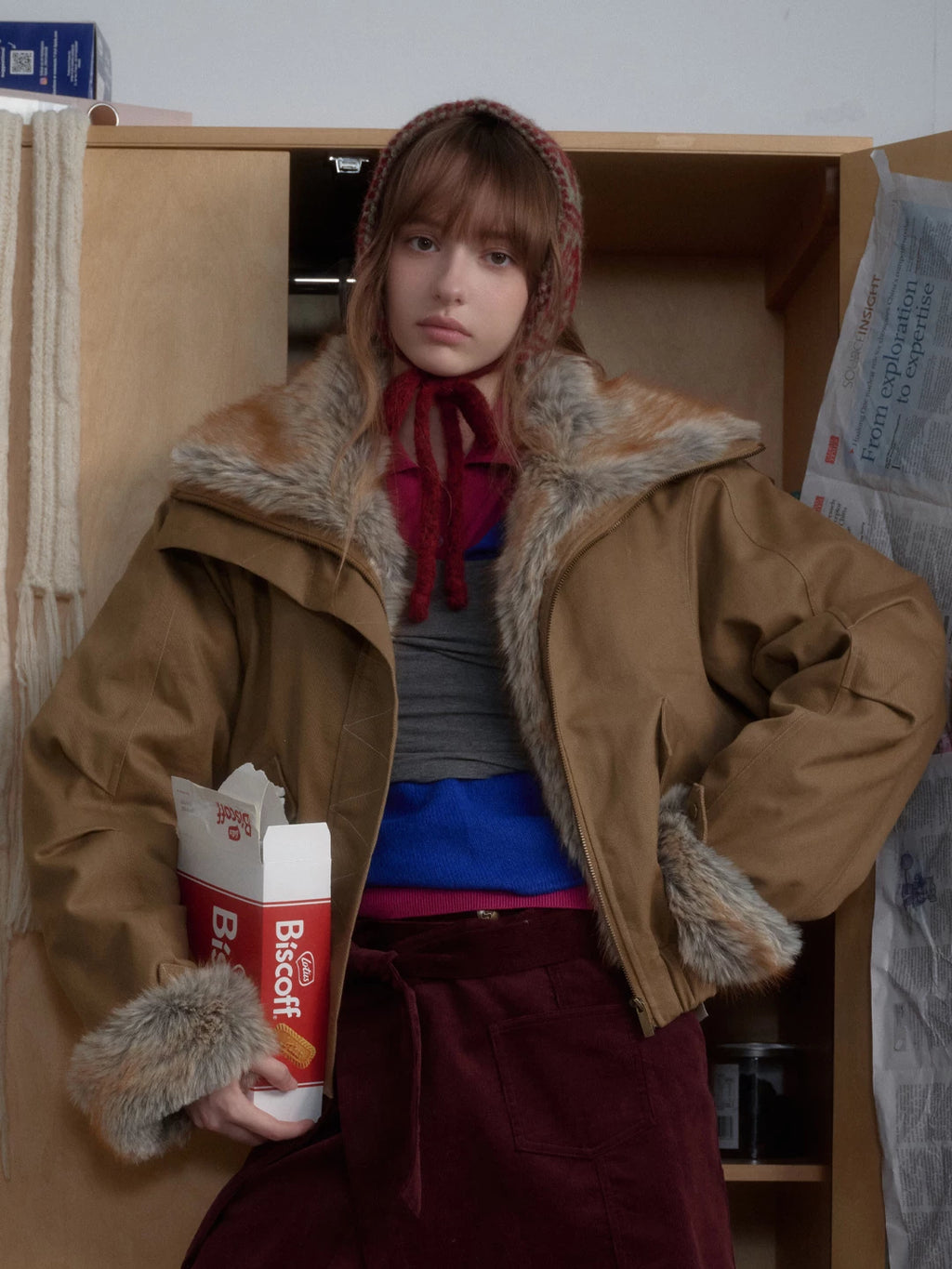 RETRO FUR COLLAR WORK JACKET