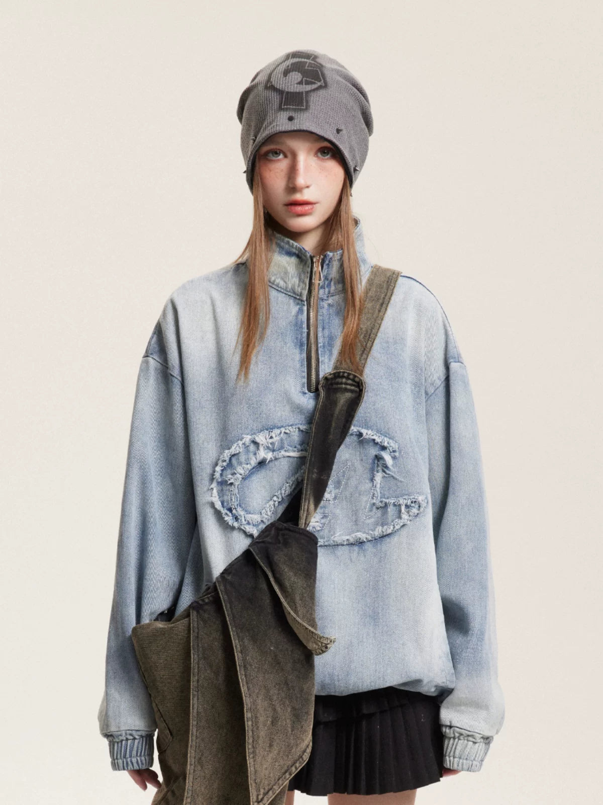 VINTAGE APPLIQUED DENIM SWEATER
