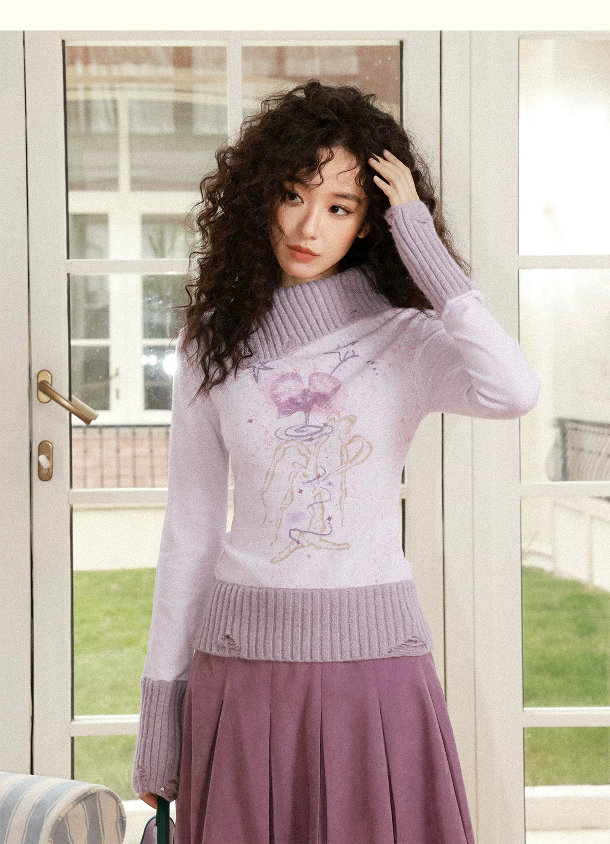 化学少女 | FLORAL PRINT SLIM SWEATER【ID:TN00156】