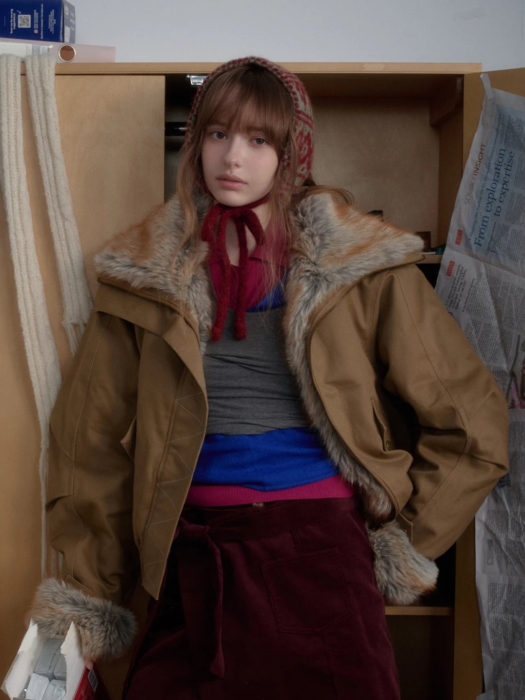 RETRO FUR COLLAR WORK JACKET