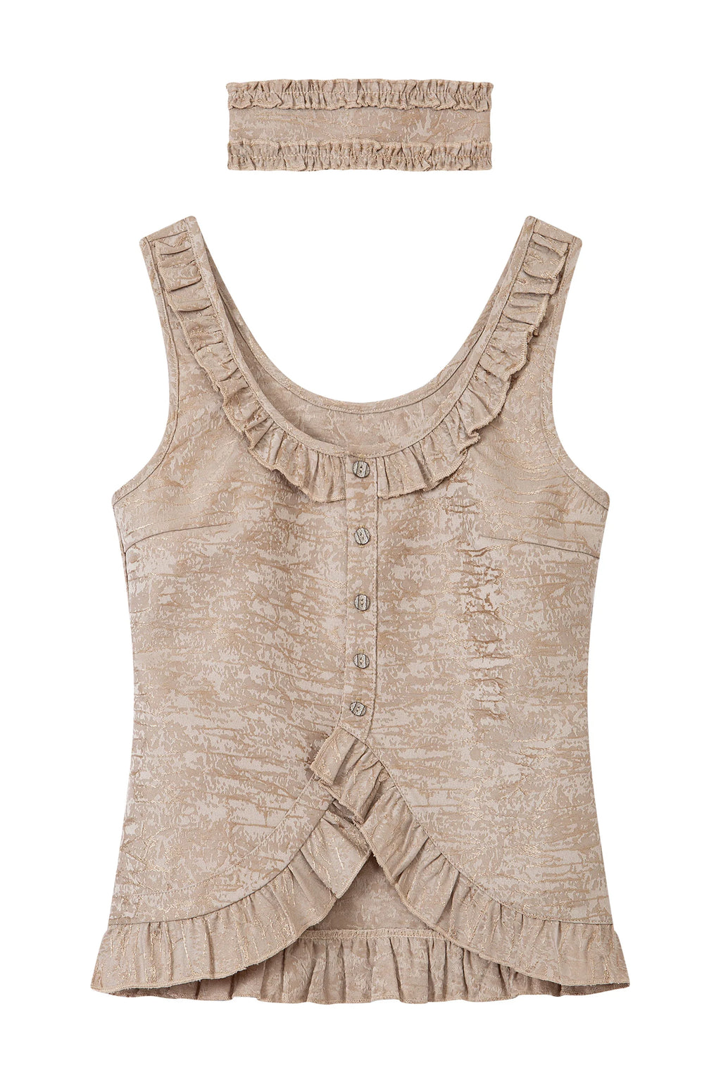 Washed Brocade Ruffle Choker Top