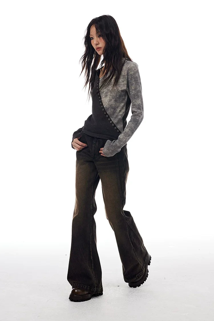 Split Wash Eyelet Long Sleeve Top