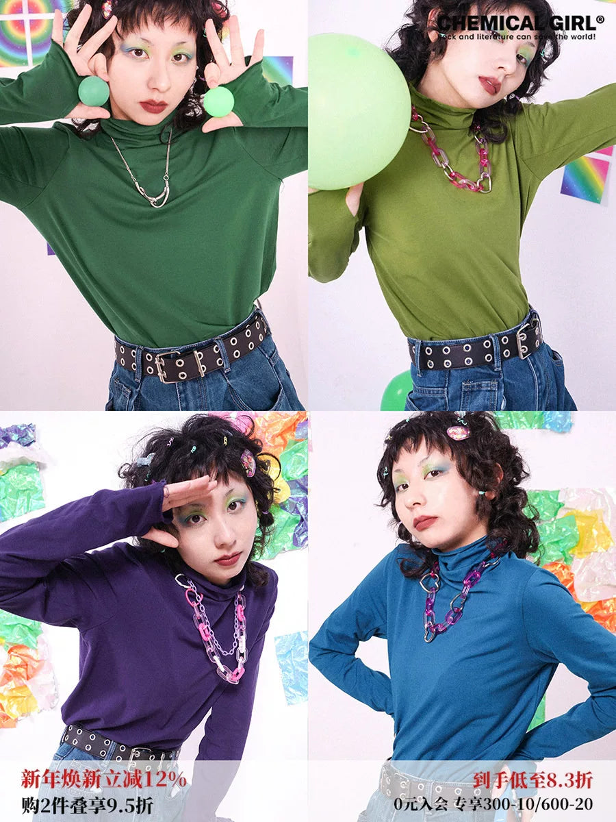 化学少女 | COLOR BOMB KNIT LONG SLEEVE TOP【ID:TN00145】