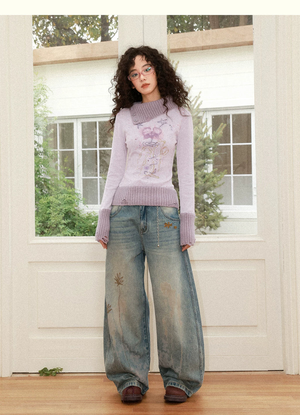 化学少女 | FLORAL PRINT SLIM SWEATER【ID:TN00156】