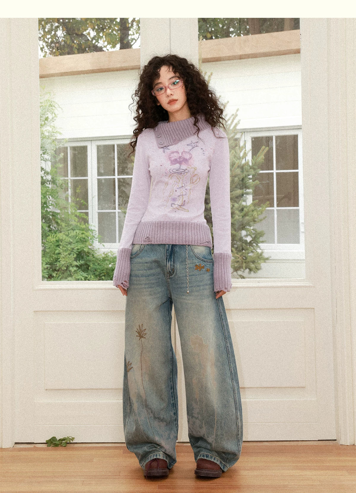 化学少女 | FLORAL PRINT SLIM SWEATER【ID:TN00156】
