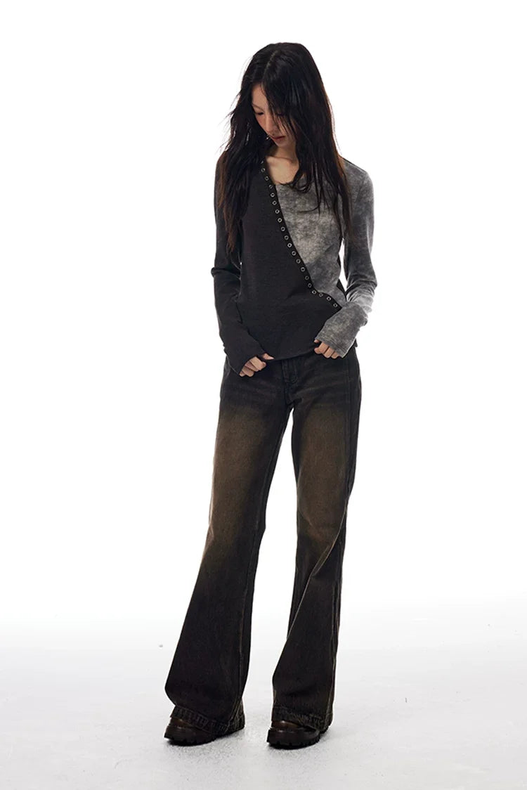 Split Wash Eyelet Long Sleeve Top