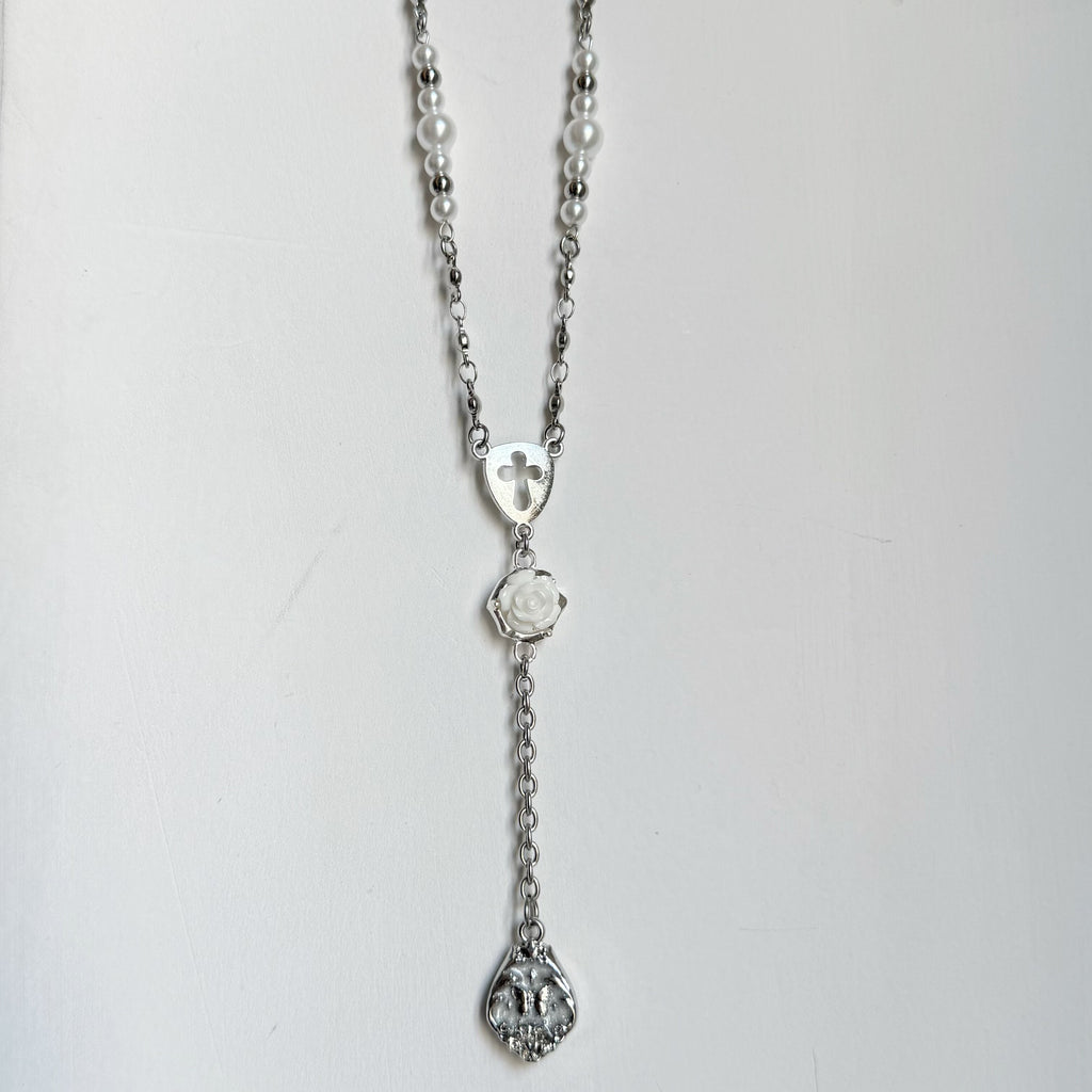 BAROQUE ROSE CROSS BEADED NECKLACE