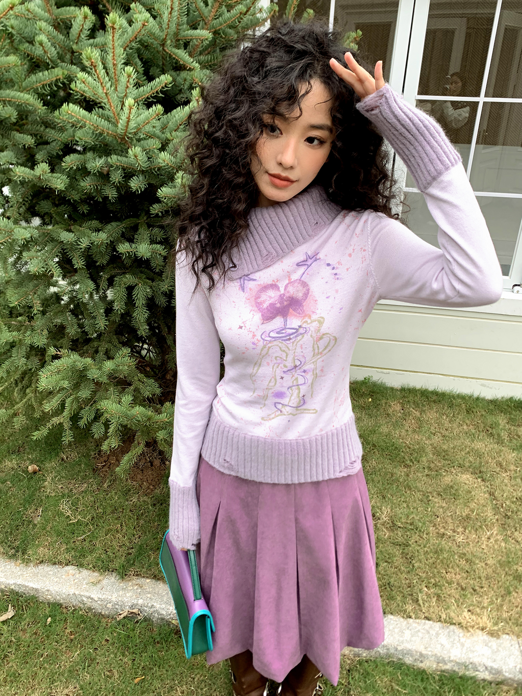 化学少女 | FLORAL PRINT SLIM SWEATER【ID:TN00156】