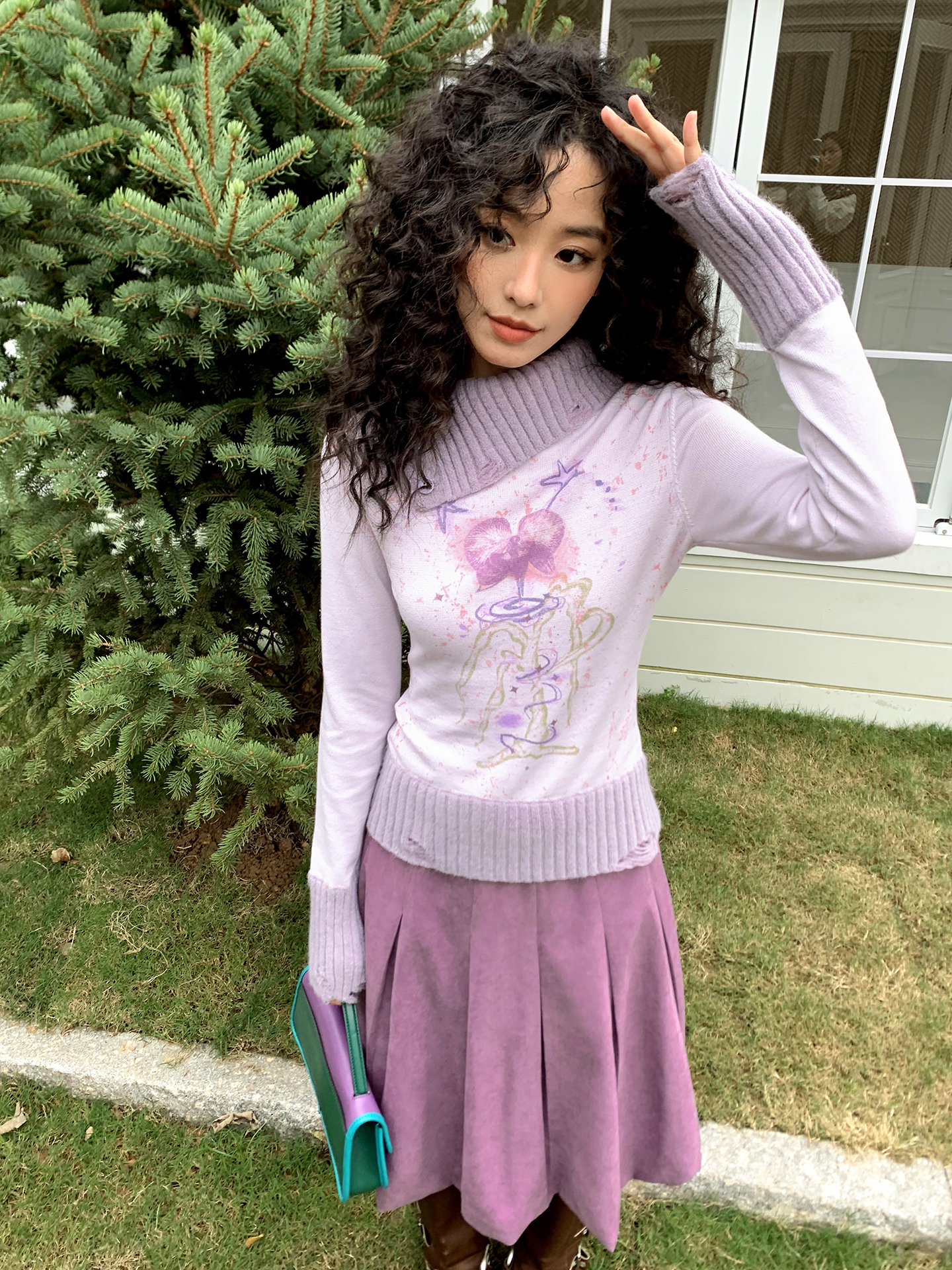 化学少女 | FLORAL PRINT SLIM SWEATER【ID:TN00156】