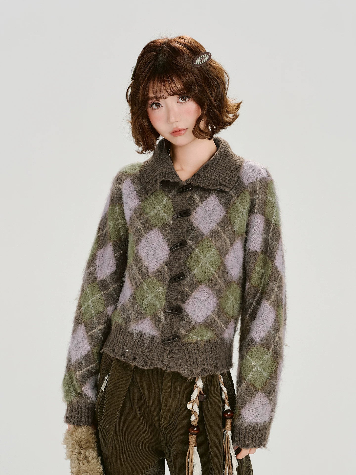Girlyhalo |  VELVET PLAID CARDIGAN JACKET【ID:TN00011】