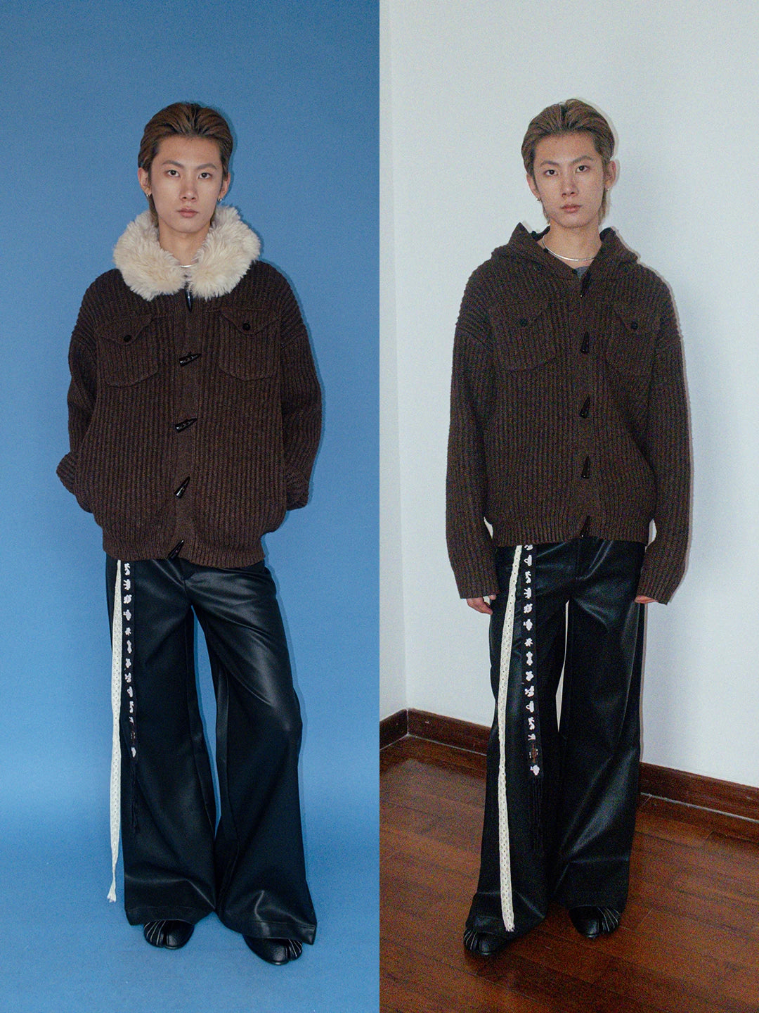 FUNKYFUN | FUNKY KNIT SWEATER COAT WITH FUR COLLAR【ID:TN00172】