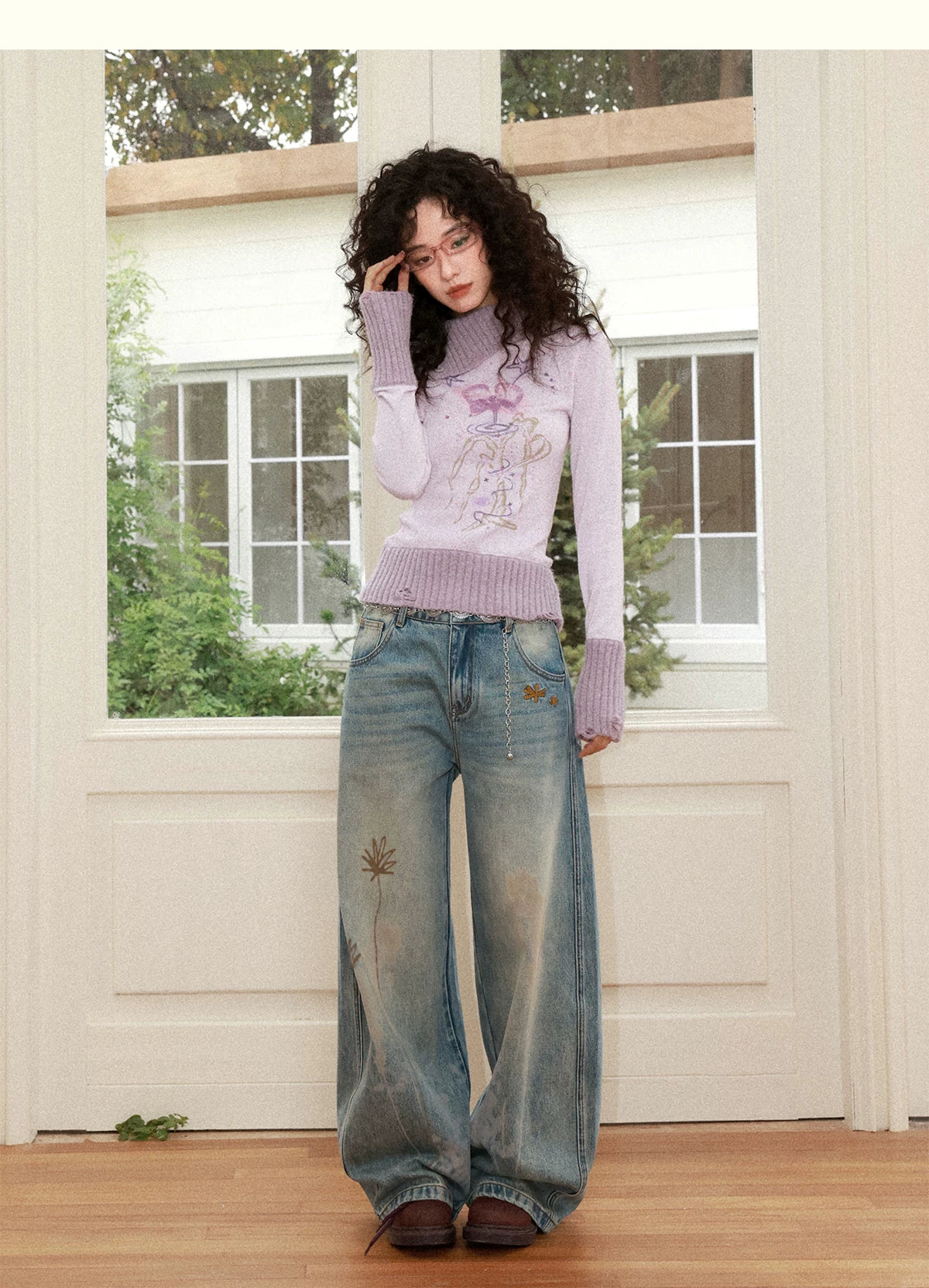 化学少女 | FLORAL PRINT SLIM SWEATER【ID:TN00156】