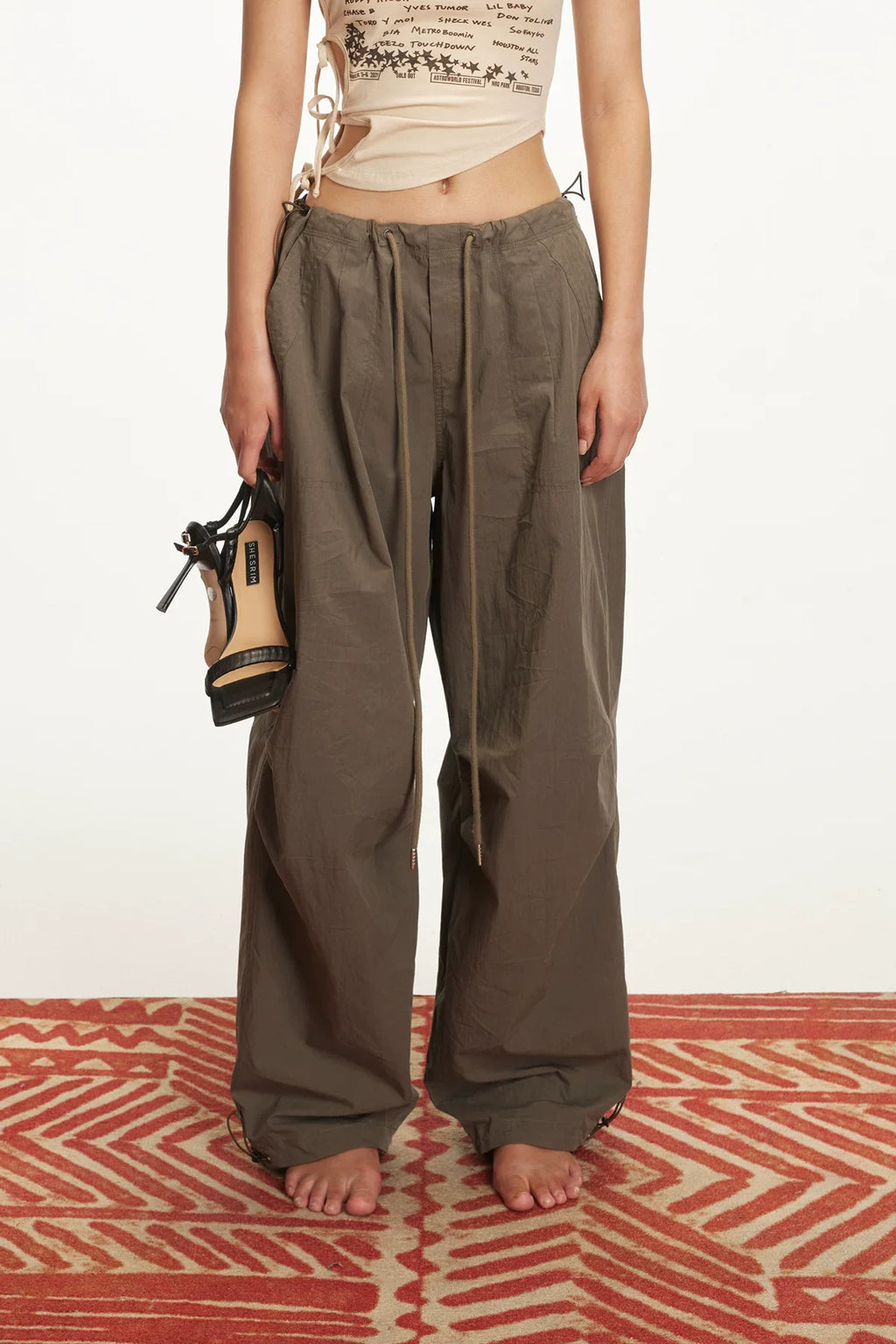 Relaxed Drawstring Parachute Cargo Pants