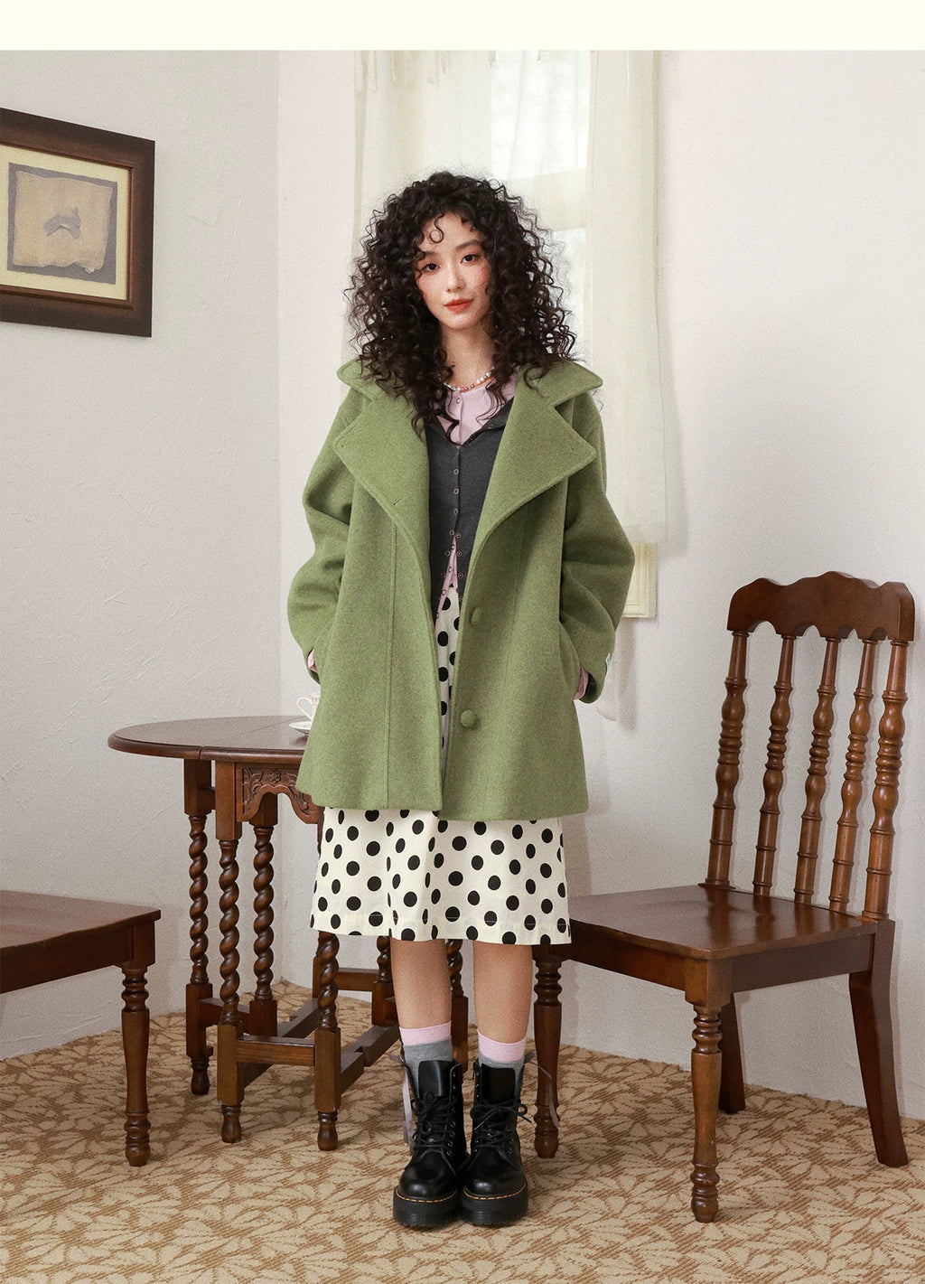 化学少女 | RETRO GREEN TWEED COAT【ID:TN00160】