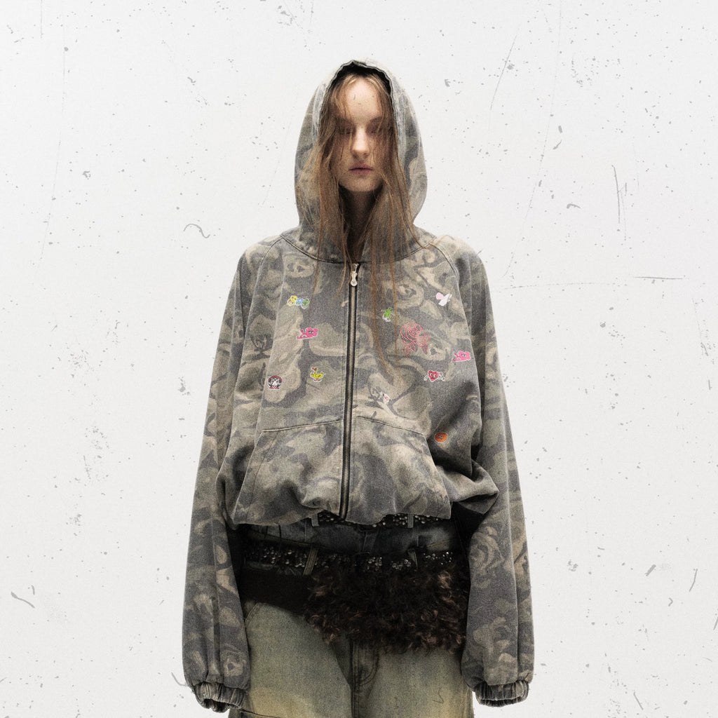 CAMOUFLAGE GRAFFITI HOODED JACKET
