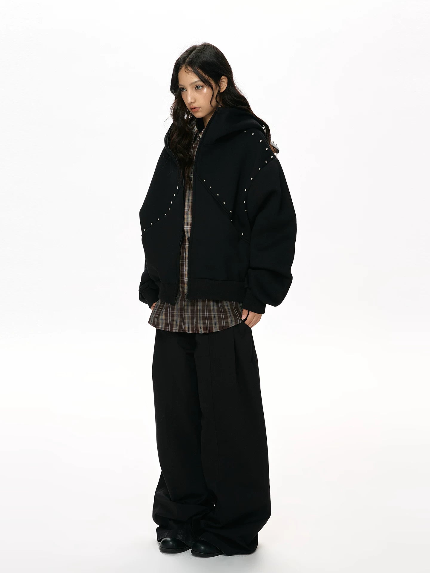 VATTY | RETRO RIVET HOODIE CARDIGAN【ID:TN00204】