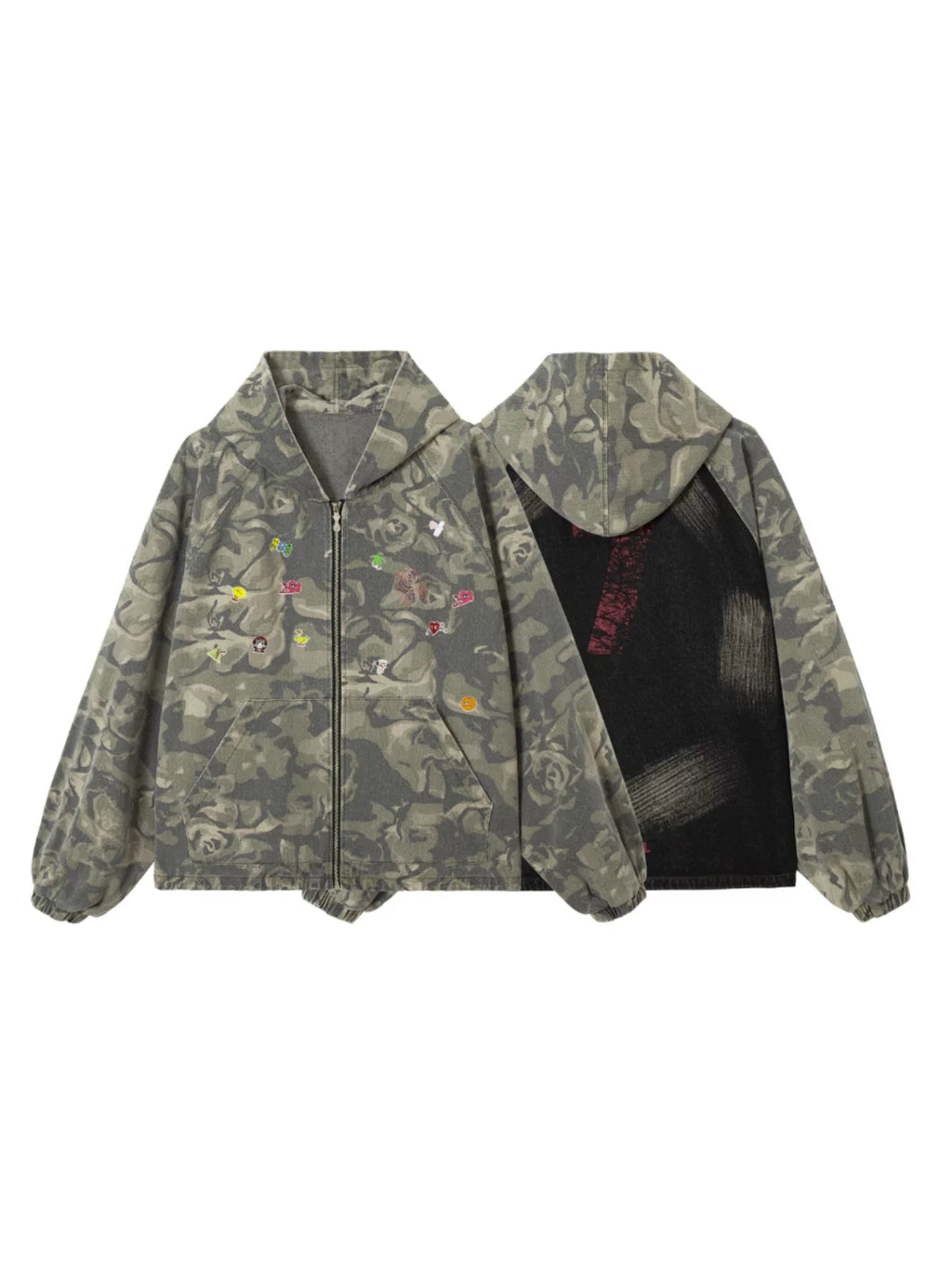 CAMOUFLAGE GRAFFITI HOODED JACKET